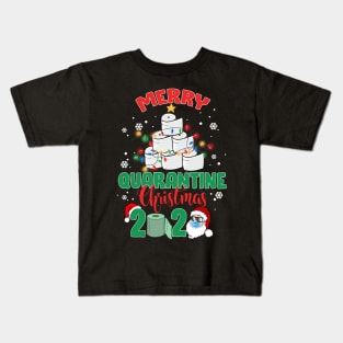 Santa's Wearing His Face mask & Tree Light Pine Toilet Paper Snowflake Merry Quarantine Christmas 2020 Funny Kids T-Shirt